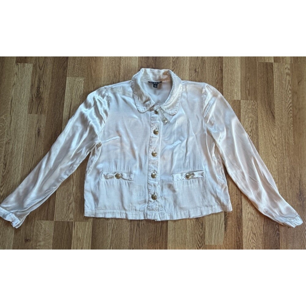 J.Crew Women’s Ivory 100%‎ Viscose Button Front Blouse Long Sleeve Sz S Elegant
